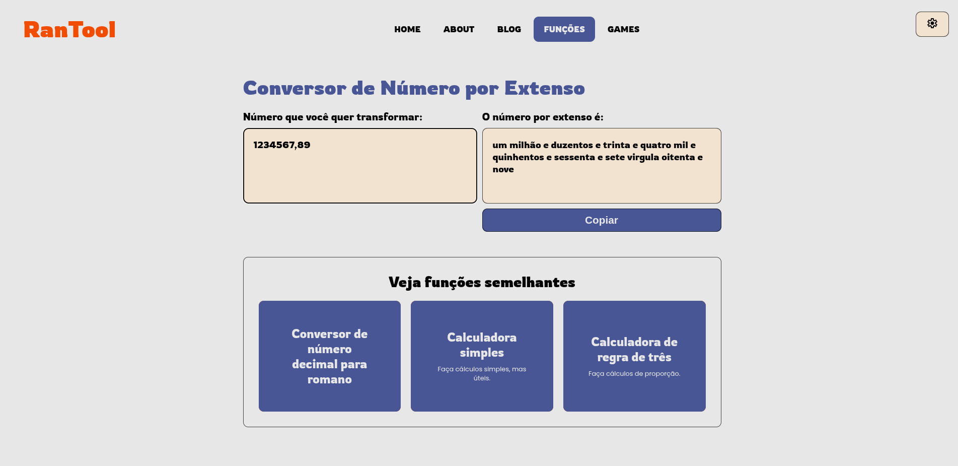 Exemplo visual de um número grande (ex: 1234567,89) ao lado de sua representação por extenso.